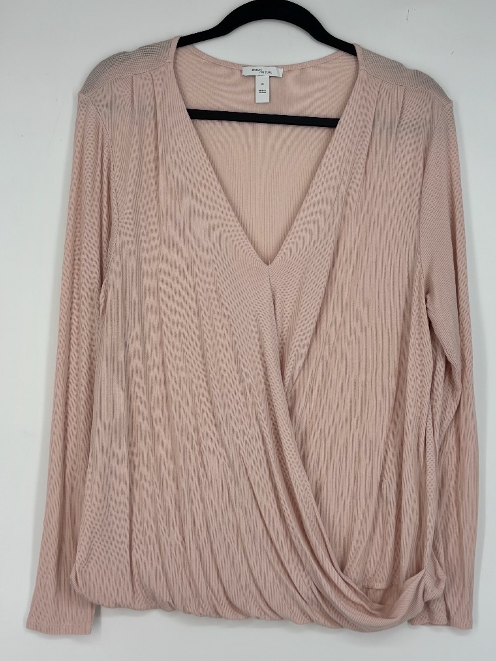 Daily Ritual Womens Large Pullover Knit Top Blush Pink Surplice V-Neck Long Slv